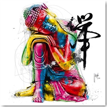 Patrice Murciano, Buddha (Pop Art, Persönlichkeit, Buddha, Statue, Figur, schlafender Buddha, Leuchtfarben, Neon, Schrill, Modern, Malerei, Jugendzimmer, Wohnzimmer, Jugendzentrum, bunt)