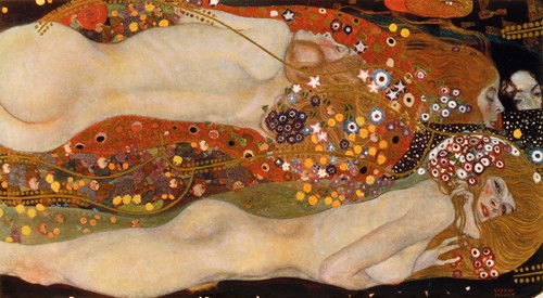 Gustav Klimt, Wasserschlangen II (Freundinnen) (Klassische Moderne, Wasserwesen, dekorativ, Jugendstil, Erotik, Frauen, Ornamente, Akt, nackt, Wunschgröße, Wohnzimmer, Schlafzimmer, Malerei)