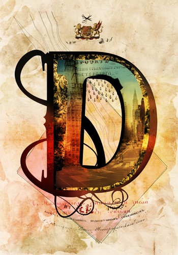 André Sanchez, Letter D (Buchstabe, Typografie, florale Ornamente, Architektur, Fotokunst, Augenarztpraxis, Wohnzimmer, Treppenhaus, Grafik, Wunschgröße, bunt)