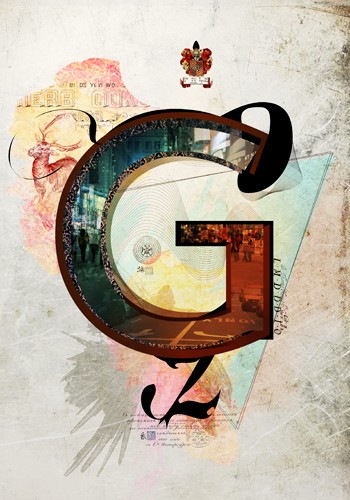 André Sanchez, Letter G (Buchstabe, Typografie, florale Ornamente, Architektur, Fotokunst, Augenarztpraxis, Wohnzimmer, Treppenhaus, Grafik, Wunschgröße, bunt)