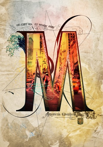 André Sanchez, Letter M (Buchstabe, Typografie, florale Ornamente, Architektur, Fotokunst, Augenarztpraxis, Wohnzimmer, Treppenhaus, Grafik, Wunschgröße, bunt)