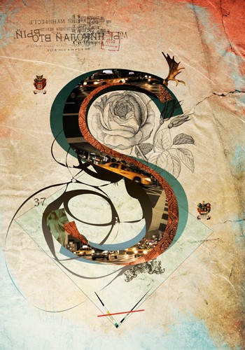 André Sanchez, Letter S (Buchstabe, Typografie, florale Ornamente, Architektur, Fotokunst, Augenarztpraxis, Wohnzimmer, Treppenhaus, Grafik, Wunschgröße, bunt)