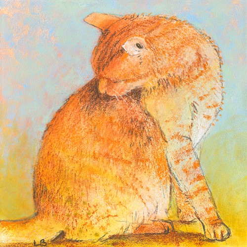 Loes Botman, Cat II (Katze, Hauskatze, Haustier, Putzen, Tiere, Wohnzimmer, Treppenhaus, Wunschgröße, Malerei, bunt)