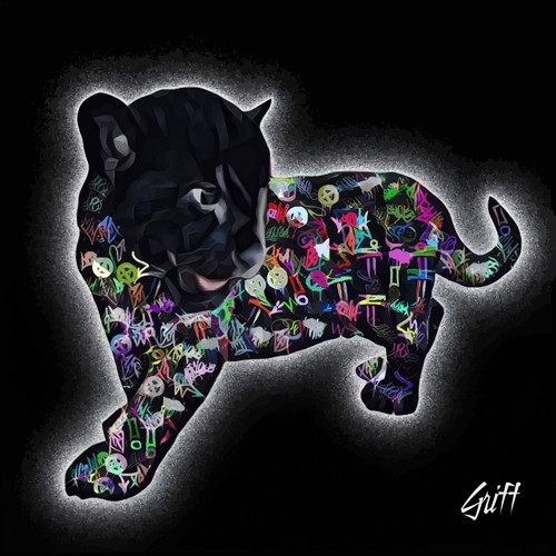 GRIFF, Tagri (Schwarzer Panther, Gesicht, Tierportrait,Grafitys, Muster, Ornamente, Pop art, grell, leuchtend, Grafik, Wohnzimmer, Jugendzimmer, Wunschgröße, bunt)