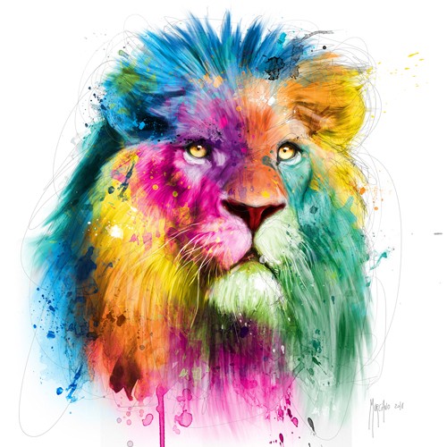 Patrice Murciano, Lion (Pop Art, Löwe, Tierportrait,  Mähne, Leuchtfarben, Neon, Schrill, Modern, Malerei, Jugendzimmer, Wohnzimmer, Jugendzentrum, bunt)