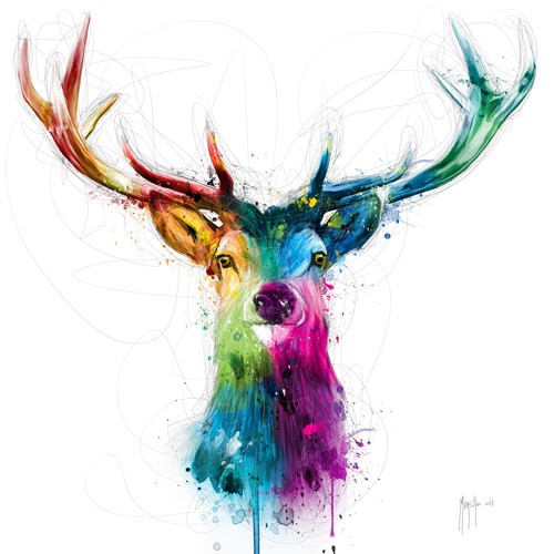Patrice Murciano, Free and Wild (Pop Art, Hirsch, Geweih,  Tierportrait, Leuchtfarben, Neon, Schrill, Modern, Malerei, Jugendzimmer, Wohnzimmer, bunt)