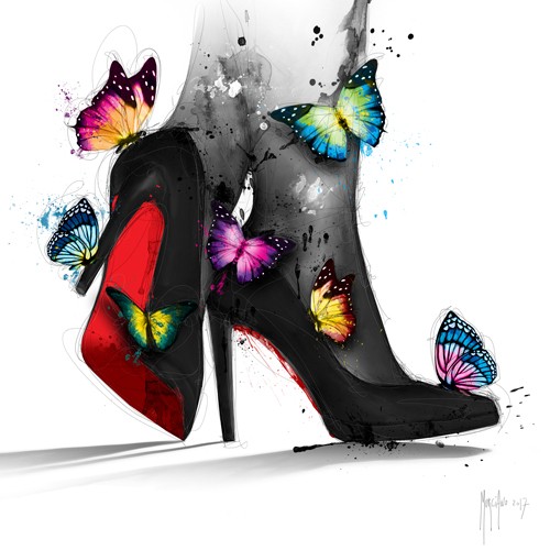 Patrice Murciano, Pour Elle (Schuhe, Pumps, Schmetterlinge, Leuchtfarben, Neon, Schrill, Modern, Malerei, Jugendzimmer, Wohnzimmer, Jugendzentrum, Wunschgröße, bunt)