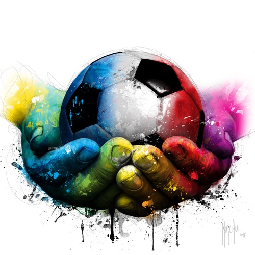 Patrice Murciano, We are the Champions (Hände, Fußball, Leuchtfarben, Neon, Schrill, Modern, Malerei, Jugendzimmer, Wohnzimmer, Schlafzimmer, Wunschgröße, bunt,)