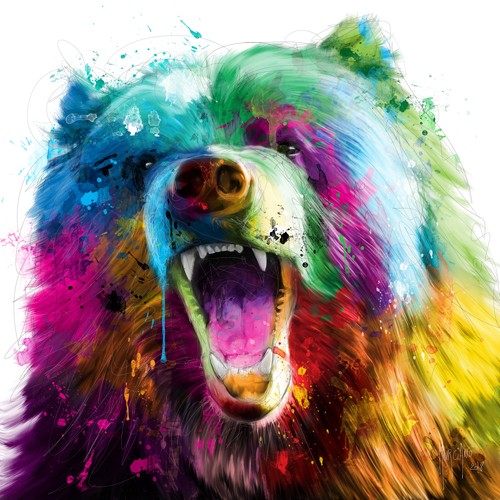 Patrice Murciano, Bear Pop (Pop Art, Bär, Raubtier, kämpferisch, Tier, Tierportrait, Leuchtfarben, Neon, Schrill, Modern, Malerei, Jugendzimmer, Wohnzimmer, Jugendzentrum, Wunschgröße, bunt)