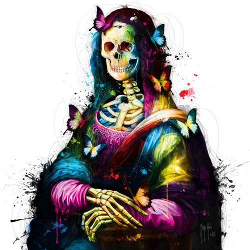 Patrice Murciano, Da Vinci Skull (Pop Art, Skull, Skelett, Mona Lisa, Adaption, Punk, Leuchtfarben, Neon, Schrill, Modern, Malerei, Vermeer-Adaption, Jugendzimmer, Wohnzimmer, Jugendzentrum, bunt)