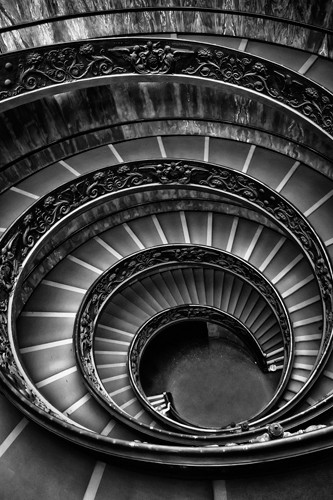 Ronin, Roman Staircase black & white (Architektur, Treppenhaus, Spirale, Schnecke, Design, Treppenhaus, Wohnzimmer, Büro, Wunschgröße, Fotokunst, schwarz/weiß)