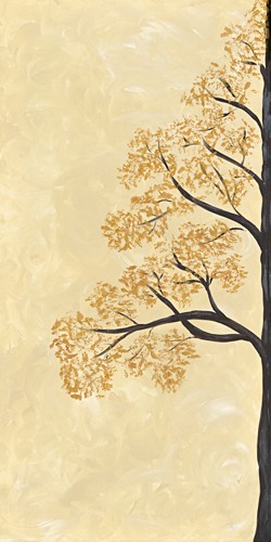 Mira, Breath of Eternity I (Baum, Äste, Blätter, Silhouette,  Pflanze, Botanik, Floral, Grafik, Wunschgröße, Treppenhaus, Wohnzimmer, Esszimmer, gold, beige)