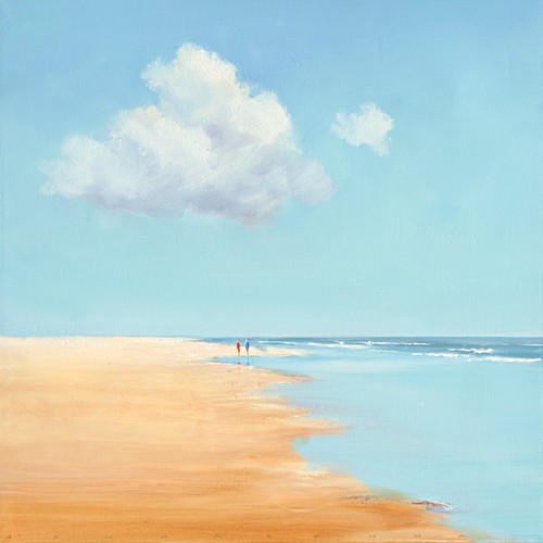 Jan Groenhart, Together (Meer, Sommer, Strand, Spaziergang, Einsamkeit, Leere, Meeresbrise, Wohnzimmer, Treppenhaus, zeitgenössisch, Malerei, Wunschgröße, Malerei, bunt)