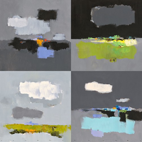 Jan Groenhart, 4 x 50 x 50 (Abstrakt, abstakte Malerei, Farbfelder, Farbflächen, Wunschgröße, modern, zeitgenössisch, Wohnzimmer, Büro, Business, bunt)