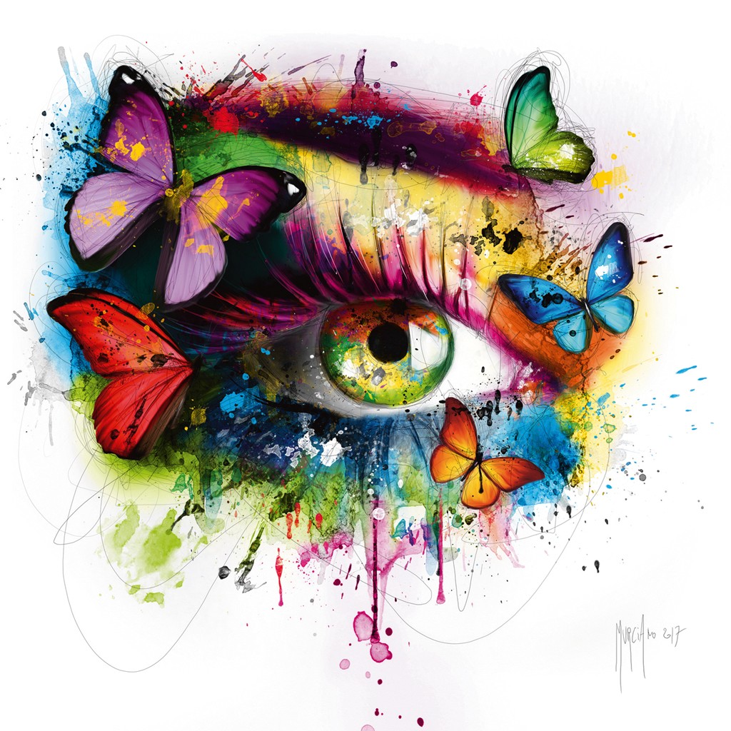 Patrice Murciano, Le miroir de l´âme II (Pop Art, Auge, Schmetterlinge, Punk, Leuchtfarben, Neon, Schrill, Modern, Malerei, Jugendzimmer, Wohnzimmer)