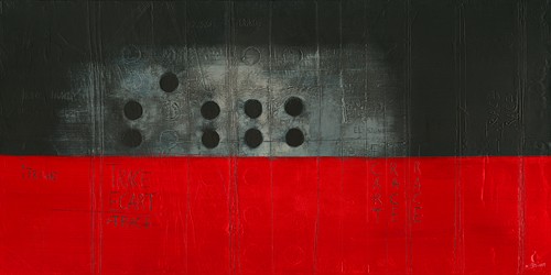 Carole Bécam, Trace - Diptyque II (Abstrakte Malerei, Linien, Punkte, Balken, Horizontale,   Business, Büro, Wohnzimmer, zeitgenössisch, rot/grau, schwarz, Wunschgröße)