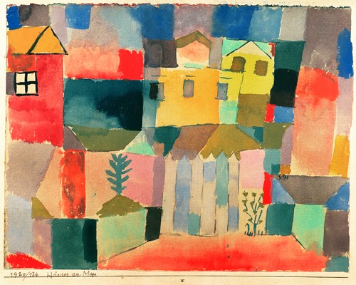 Paul Klee, Häuser am Meer (Wunschgröße, Malerei, Häuser, Konstruktivismus,  geometrische Formen, Farbflächen, Klassische Moderne,  Wohnzimmer, Arztpraxis, Büro, Business, bunt)