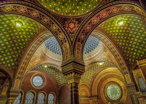 Ronin, Colourful Synagoge I (Architektur, Interieur, Decke, Bögen, Säulen, orientalische Ornamente, prächtig, Judentum, Wohnzimmer, Wunschgröße, Fotokunst,)