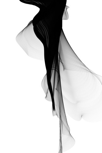 Irena Orlov, Black and White Modern Minimal 27 (Schleier, Wind, Lufthauch, Leichtigkeit, Schweben, zarte Bewegung, Textur, Dynamik, abstakt, Fotokunst, Wohnzimmer, Büro, Wunschgröße,schwarz/weiß)