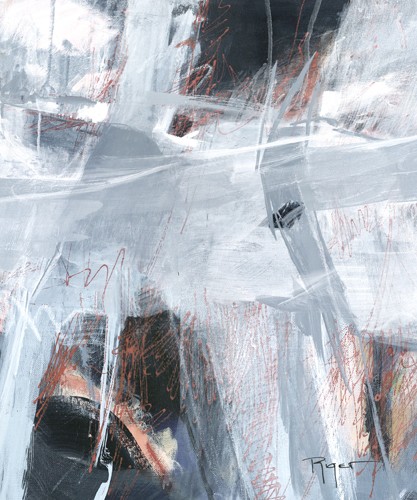 Sue Riger, Eiffel Tower (Eiffelturm, abstrahiert, Abstrakte Malerei, Dynamik, Bewegung, modern, zeitgenössische Malerei, Wunschgröße, Wohnzimmer, Büro, Business, weiß/bunt)