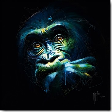 Patrice Murciano, Black Kong (Pop Art, Affe, Gorilla, Tier, Tierportrait, nachdenklich, Modern, Malerei, Jugendzimmer, Wohnzimmer, Jugendzentrum,  blau/schwarz)