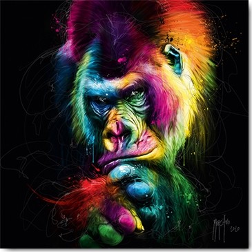 Patrice Murciano, Le Vieux Sage - The Old Wise (Pop Art, Affe, Tier, Tierportrait, nachdenklich, Leuchtfarben, Neon, Schrill, Modern, Malerei, Jugendzimmer, Wohnzimmer, Jugendzentrum,  bunt)