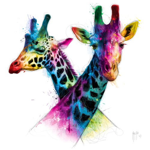 Patrice Murciano, Savannah (Pop Art, Giraffen, Tierportrait, Tier, Großwild, aufmerksam, Leuchtfarben, Neon, Schrill, Modern, Malerei, Wunschgröße, Jugendzimmer, Wohnzimmer, bunt)