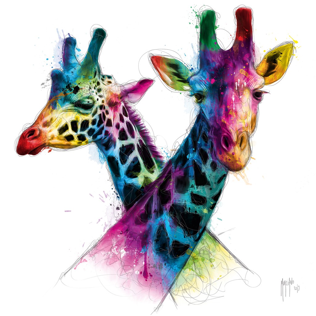 Patrice Murciano, Savannah (Pop Art, Tiere, Giraffen, Giraffenhals, Tierportrait, Leuchtfarben, Neon, Schrill, Modern, Malerei, Jugendzimmer, Wohnzimmer, Jugendzentrum, bunt)