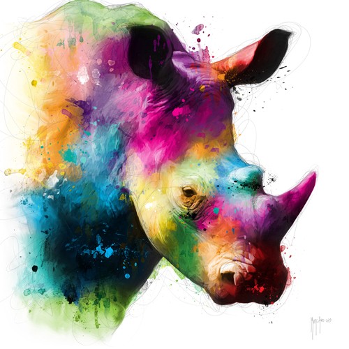 Patrice Murciano, Rhinoceros (Pop Art, Nashorn, Tierportrait, Tier, Großwild, Profil, Leuchtfarben, Neon, Schrill, Modern, Malerei, Wunschgröße, Jugendzimmer, Wohnzimmer, bunt)