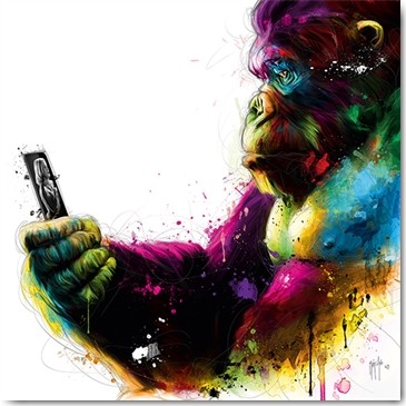 Patrice Murciano, New Kong (Pop Art, Affee, Gorilla, Photo, Frau, Kin Kong, witzig, Tierportrait, Tier, aufmerksam, Leuchtfarben, Neon, Schrill, Modern, Malerei, Jugendzimmer, Wohnzimmer, bunt)