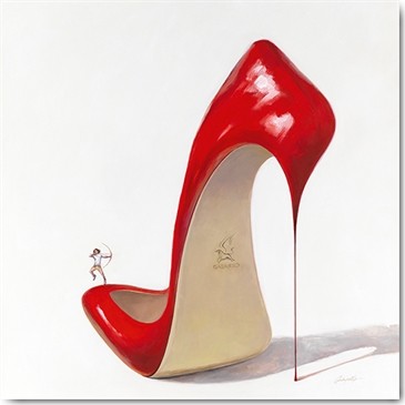 Gabrielle, Amor`s Dream I (Schuh, High Heel, Pumps, Schütze, Amor, Liebesbote, Mensch, modern,  Schlafzimmer, Jugendzimmer, rot/weiß)