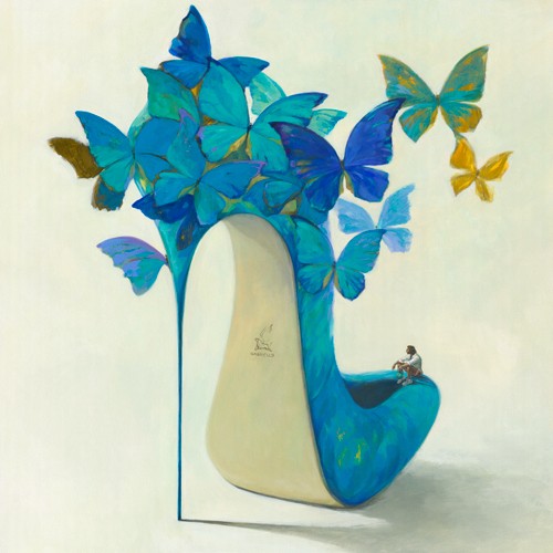Gabrielle, Cherchez la femme (Schuh, High Heel, Pumps, Schmetterlinge, Frau, kleiner Mensch, modern,  Schlafzimmer, Wohnzimmer, Jugendzimmer, blau/bunt)
