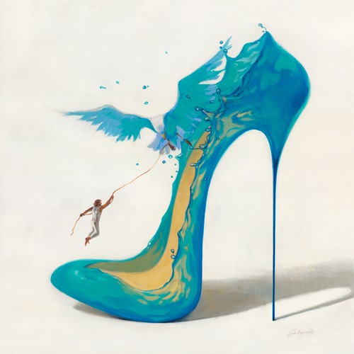 Gabrielle, The Birds II (Schuh, High Heel, Pumps, Möwe, Vogel, Wasser, kleiner Mensch, modern, Schlafzimmer, Wohnzimmer, Jugendzimmer, blau/bunt)