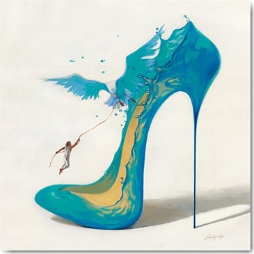 Gabrielle, The Birds II (Schuh, High Heel, Pumps, Möwe, Vogel, Wasser, kleiner Mensch, modern, Schlafzimmer, Wohnzimmer, Jugendzimmer, blau/bunt)