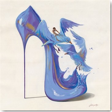 Gabrielle, The Birds IV (Schuh, High Heel, Pumps, Möwen, Vögel, Wasser, kleiner Mensch, modern, Schlafzimmer, Wohnzimmer, Jugendzimmer, lila/bunt)