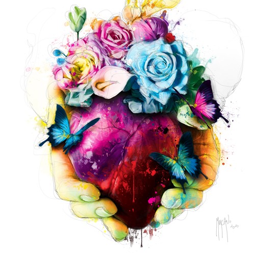 Patrice Murciano, Take my Heart (Herz, Hände, Liebe, Rosen, Schmetterlinge, Pop Art, Leuchtfarben, Neon, Schrill, Modern, Malerei, Jugendzimmer, Wohnzimmer, Jugendzentrum, Wunschgröße, bunt)