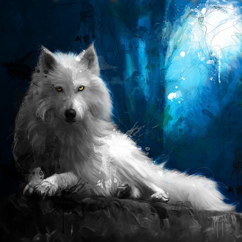 Patrice Murciano, Cheyenne La Loup Blanc (Pop Art, Wolf, weißer Wolf, Tier, Tierportrait,  Leuchtfarben, Neon, Schrill, Modern, Malerei, Jugendzimmer, Wohnzimmer, Jugendzentrum,  bunt)