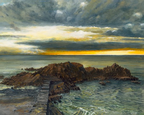 Pascal Pontoire, Lever de soleil Cannes la Bocca (Meer, Meeresbrise, Wolken, Sonnenuntergang, Wolken, Horizont, Fotorealismus, Wunschgröße, Wohnzimmer, Malerei)