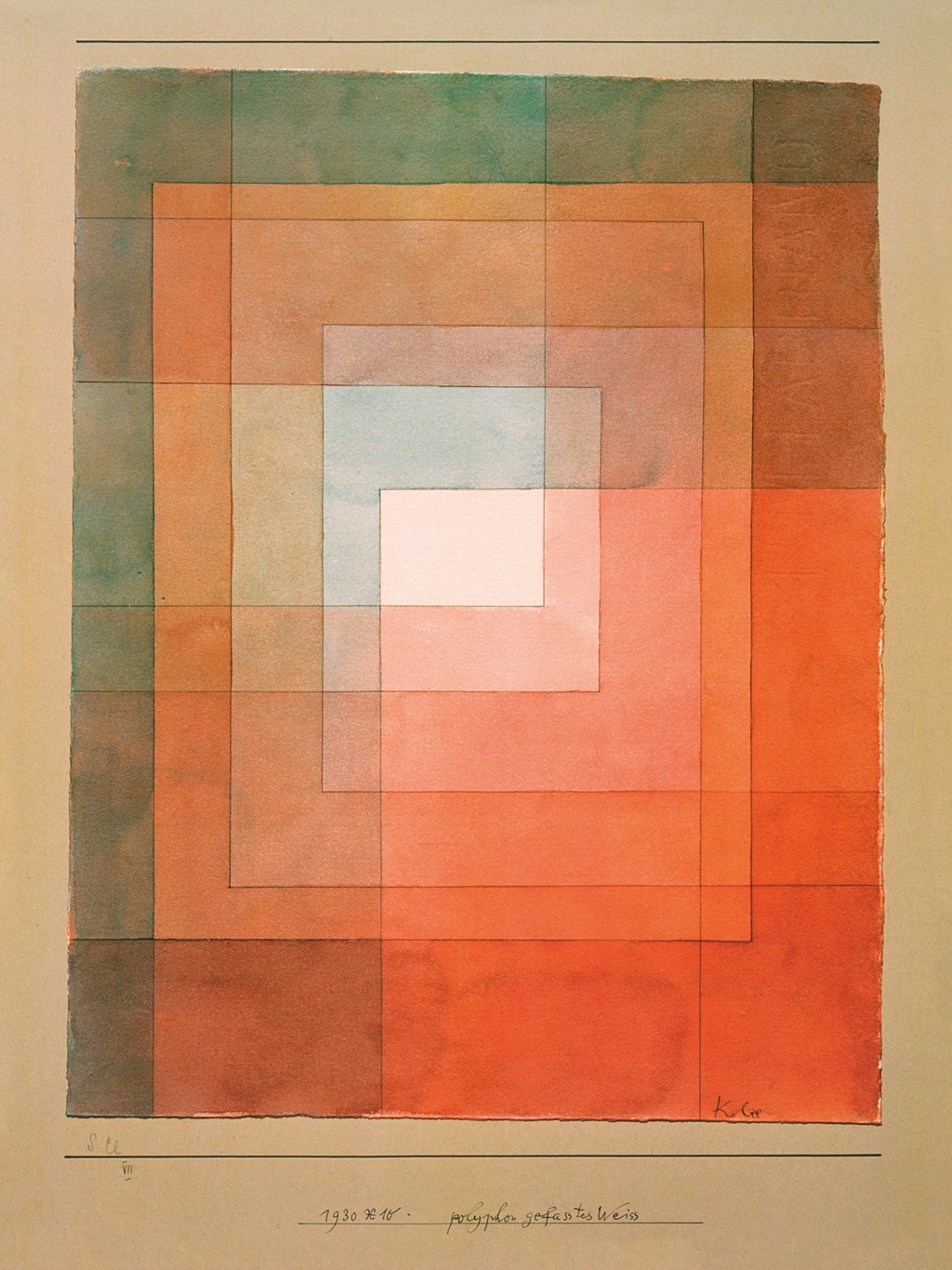 Paul Klee, Polyphon gefasstes Weiss 1930 (Malerei, Konstruktivismus,  geometrische Formen, Rechtecke, Transparenz, Klassische Moderne,  Wohnzimmer, Arztpraxis, Büro, Business, bunt)