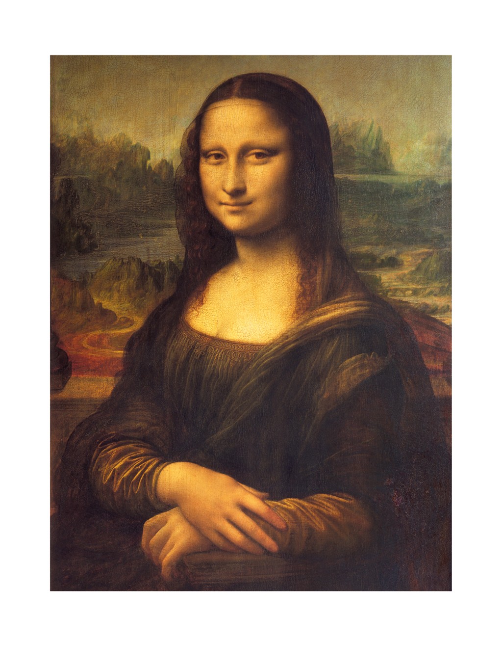 Leonardo da Vinci, Mona Lisa (Renaissance, Malerei, Portrait, La Gioconda, Frau, Kopf, Lächeln, Landschaft, Schlafzimmer, Wohnzimmer, Klassiker, bunt)