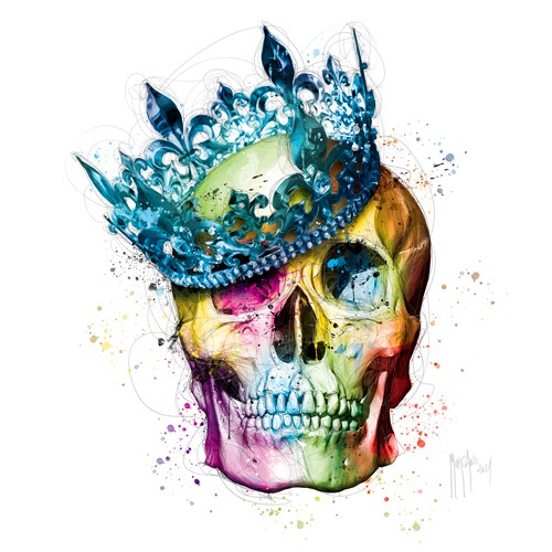 Patrice Murciano, King of Life (Pop Art, Skull, Totenkopf, Schädel, Punk, Krone, König, Leuchtfarben, Neon, Schrill, Modern, Malerei, Jugendzimmer, Wohnzimmer, Jugendzentrum, bunt)