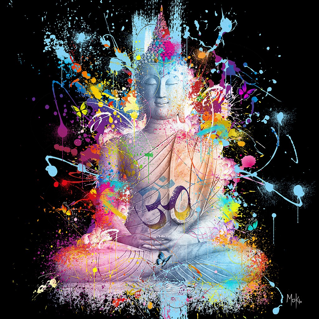 Moki, Buddha Color (Buddha, Skulptur, Religion, Pop-Art, modern, schrill, Malerei, Jugendzimmer, Wohnzimmer, Treppenhaus, bunt)