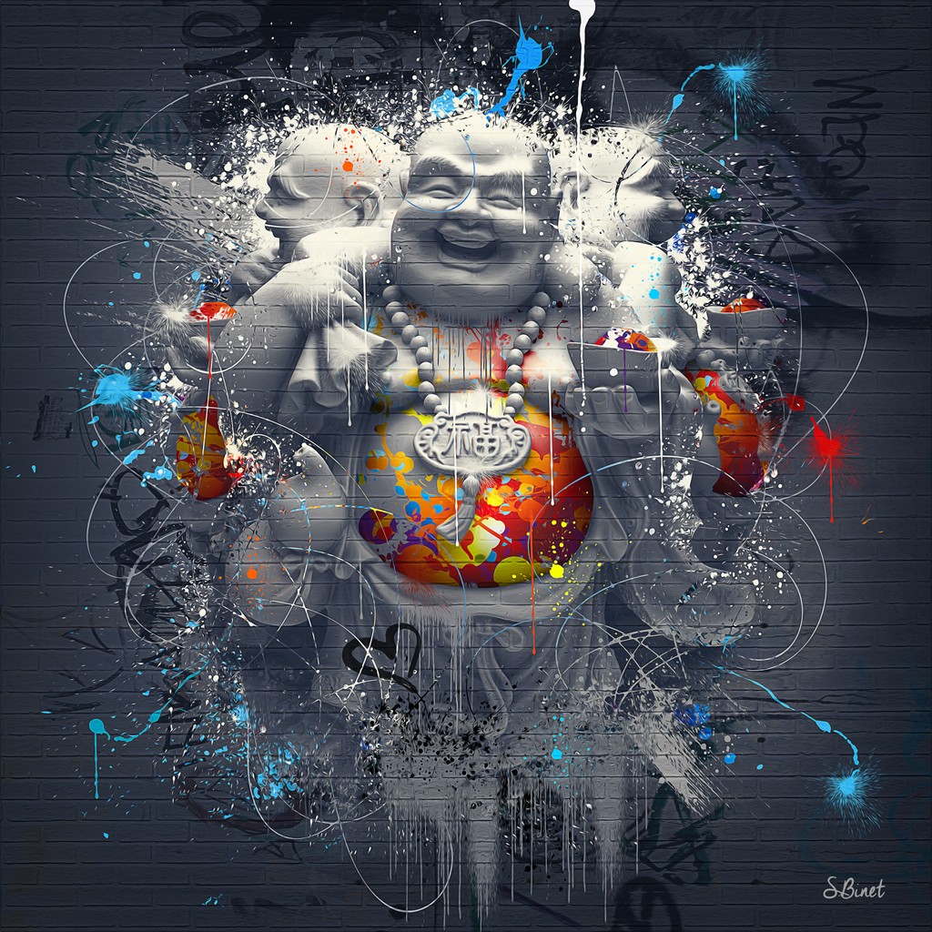 Sylvain Binet, Bouddha (Buddha, Persönlichkeit, Figur, Skulptur, Religion,Glauben, Leuchtfarben, Neon, Modern, Popart, Malerei, Jugendzimmer, Wohnzimmer, Wunschgröße,)