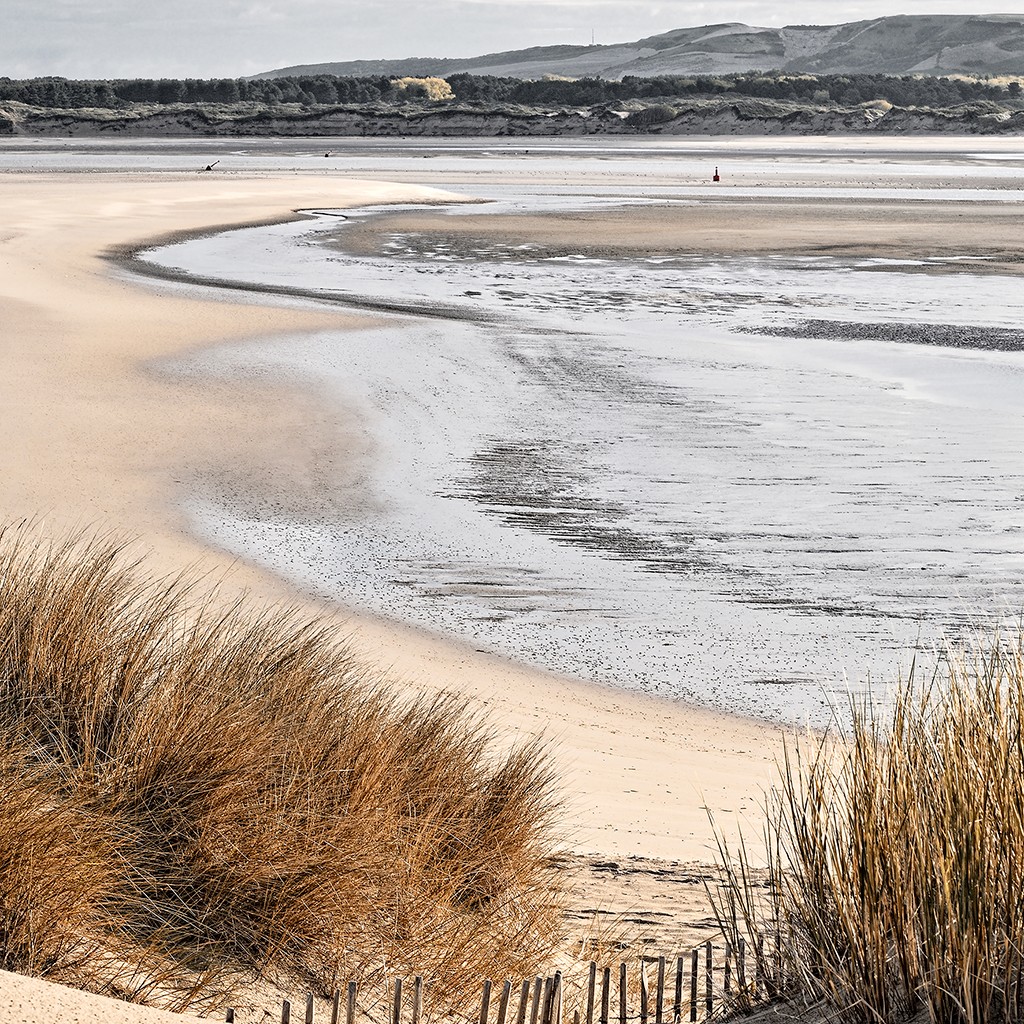 Georges-Félix Cohen, Plage paisible (Meeresbrise, Meer, Ruhe,  Strand, Sand, Landschaft, Dünengras, Urlaub, Erholung,  Treppenhaus, Arztpraxis, Wunschgröße, Fotografie, bunt)