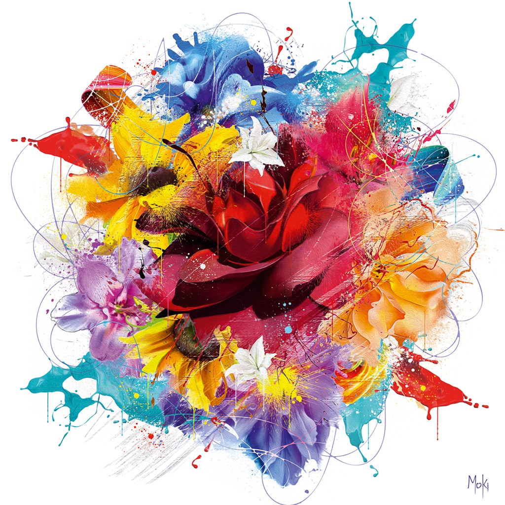 Moki, Flower Pop (Blumen, Blüten, Pop-Art, modern, schrill, Malerei, Jugendzimmer, Wohnzimmer, Treppenhaus, bunt)