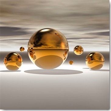 Peter Hillert, Golden Bowl II (Fotokunst, surreal, Kugeln, Himmel, Büro, Business, Arztpraxis, Wohnzimmer, Wunschgröße, Modern, gold / grau)