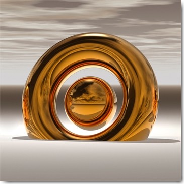 Peter Hillert, Golden Circle I (Fotokunst, surreal, Ringe, Landschaft, Himmel, Büro, Business, Arztpraxis, Wohnzimmer, Wunschgröße, Modern, gold / grau)