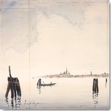 Yann Letestu, Venise (Wunschgröße, Malerei,  Horizont, Vedute, Venedig, Stadt, Italien, Treppenhaus, Schlafzimmer, Arztpraxis, bunt)