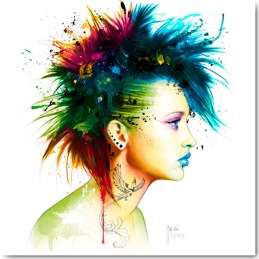 Leinwandbild, Seiten gespiegelt, Patrice Murciano, Fashion Punk (Punk, Tattoo, Irokese, Portrait, Mädchen, Profil, Pop Art, Leuchtfarben, Neon, Schrill, Modern, Malerei, Jugendzimmer, Wohnzimmer, Jugendzentrum, Wunschgröße, bunt)