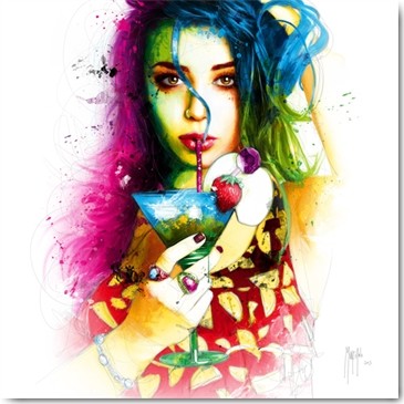 Patrice Murciano, Cuba Libre (Pop Art, Gesicht, junge Frau, Cocktail, Erfrischung, lasziv, Verführung, sinnlich, Leuchtfarben, Neon, Schrill, Modern, Malerei, Wunschgröße,   Persönlichkeiten, Jugendzimmer, Wohnzimmer, Schlafzimmer, bunt)